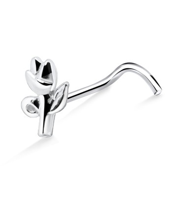 Rose with Leaves Shaped Silver Curved Nose Stud NSKB-1003